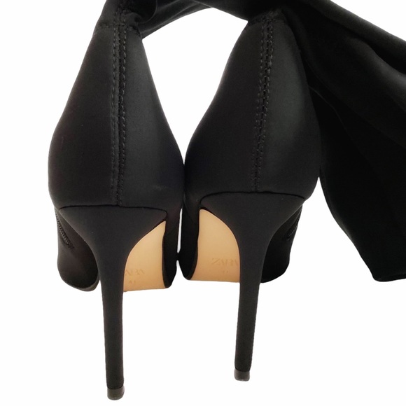 ZARA BLACK VERY HIGH KNEE STILETTO HEELS POINTED TOE STRETCH FITTED BOOTS - Picture 6 of 9